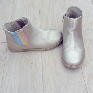 Metallic Size 12 girls fall booties with rainbow accent